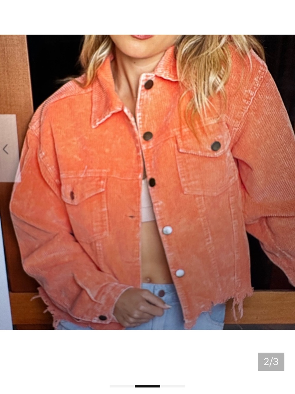Sz L POL Orange Corduroy Crop Jacket 100% cotton